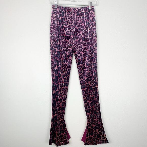 Akira Pants Women Small Velvet Flare Leopard Print Pull-on Stretch Purple Velour - Picture 2 of 9